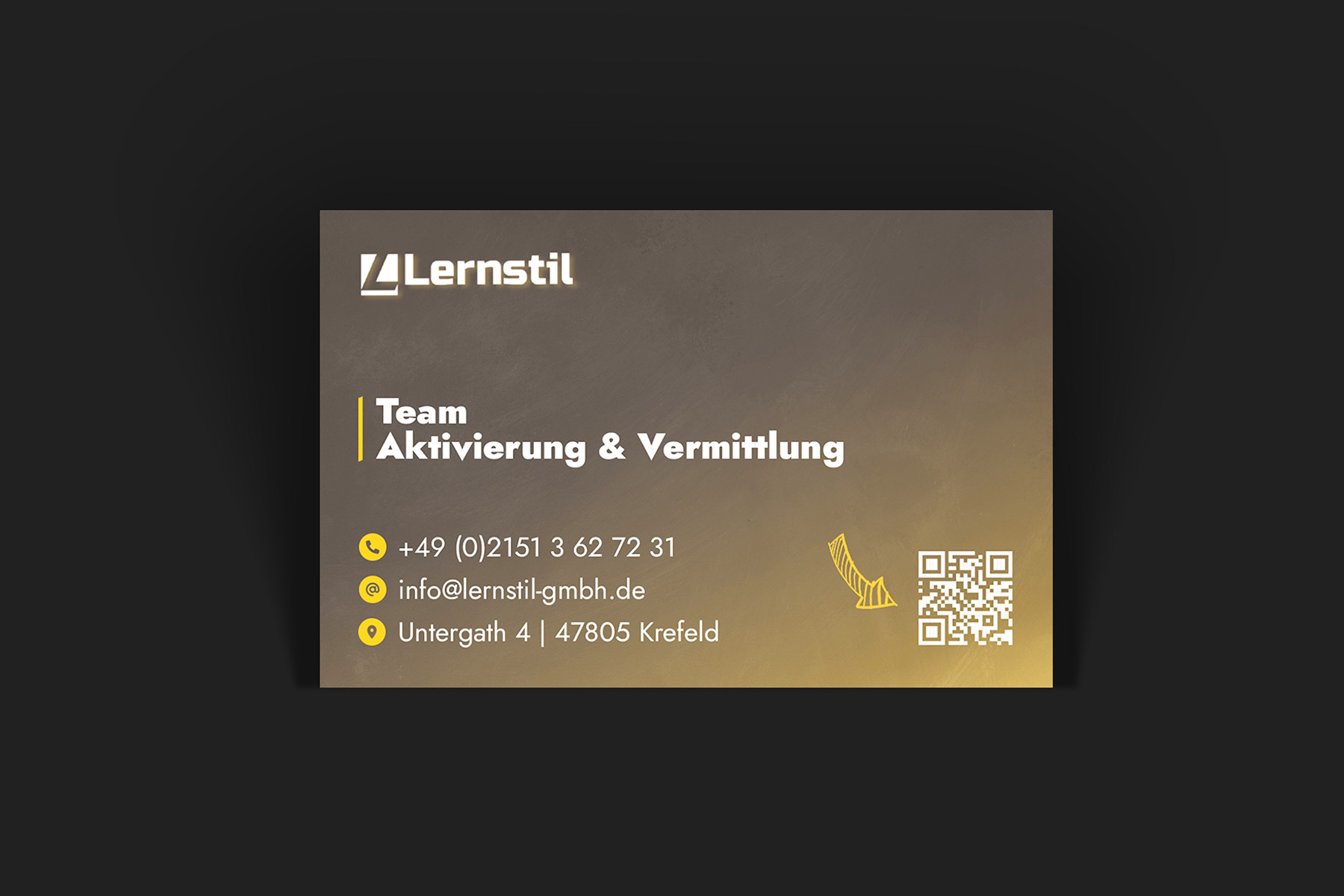 Rückseite einer Visitenkarte mit Kontaktdaten der Lernstil GmbH