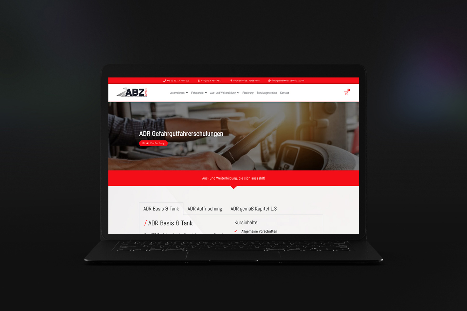 Kopfbereich einer Webseite mit einem Bild von einem LKW Fahrer.