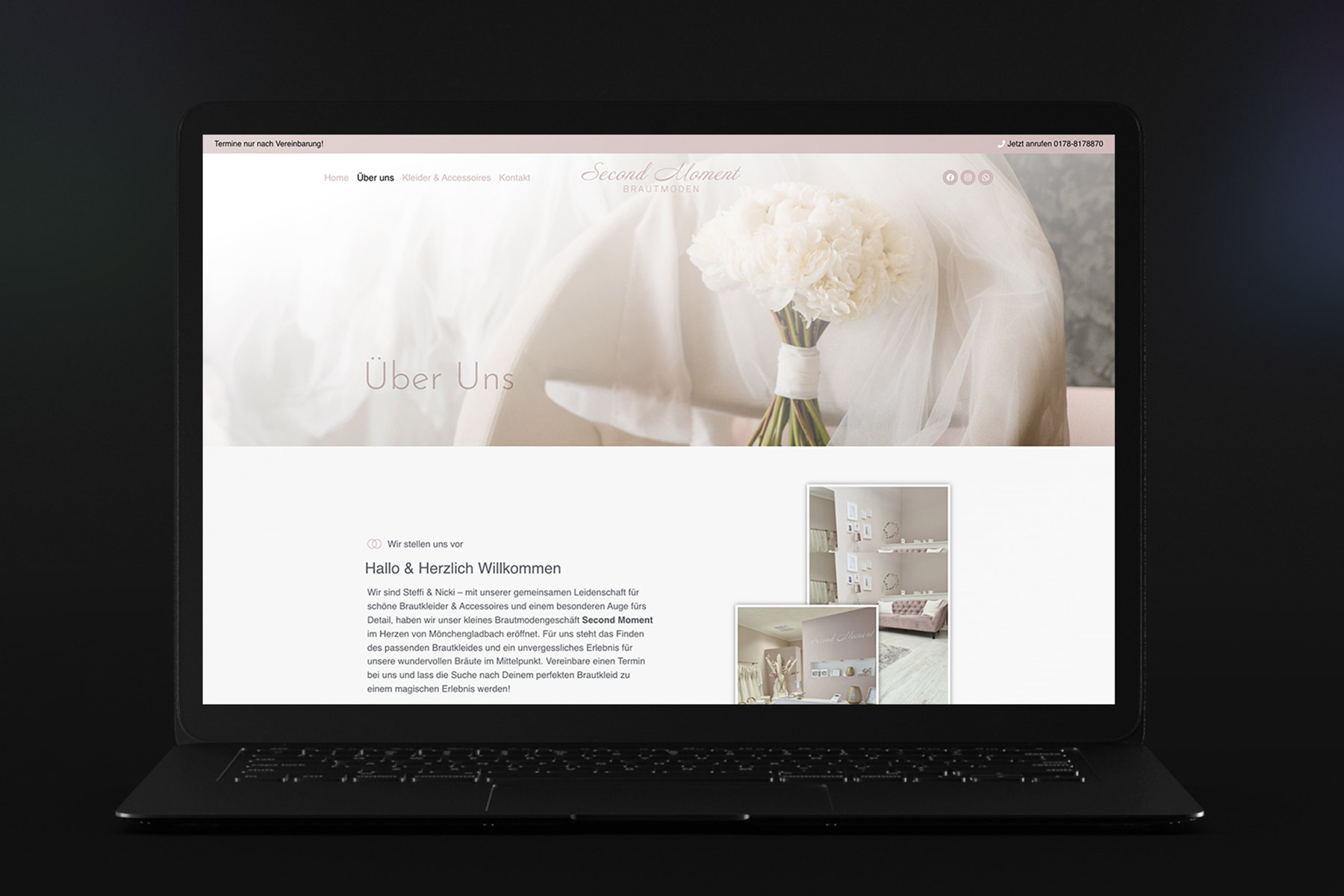 Über Uns Unterseite einer Website für Brautmode